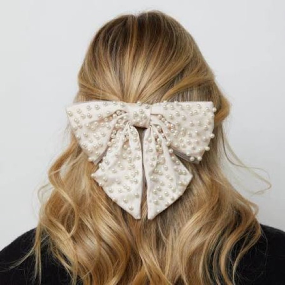 Lele Sadoughi Natalia Faux Pearl Embellished Chiffon Bow Barrette